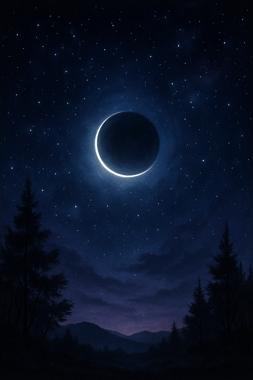 Luna Nueva en el cielo nocturno, simbolizando un nuevo comienzo mágico
